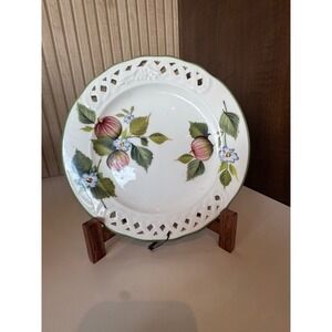 Brunelli Italy Ceramic Fig Plate Reticulated Lattice Border 8.25" Hand Painted